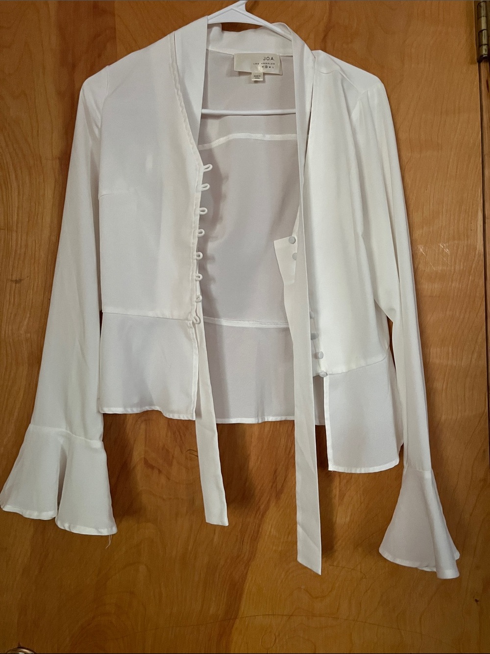 J.O.A. White Sheer Tie-Front Blouse with Flared Cuffs